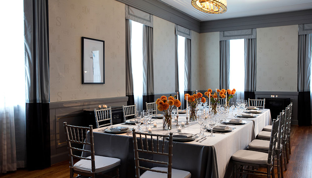 Rehearsal Dinner set-up in Monogram Room at Kimpton Cardinal Hotel