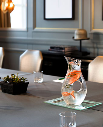 Meeting Room Table Close Up with Water Pitcher